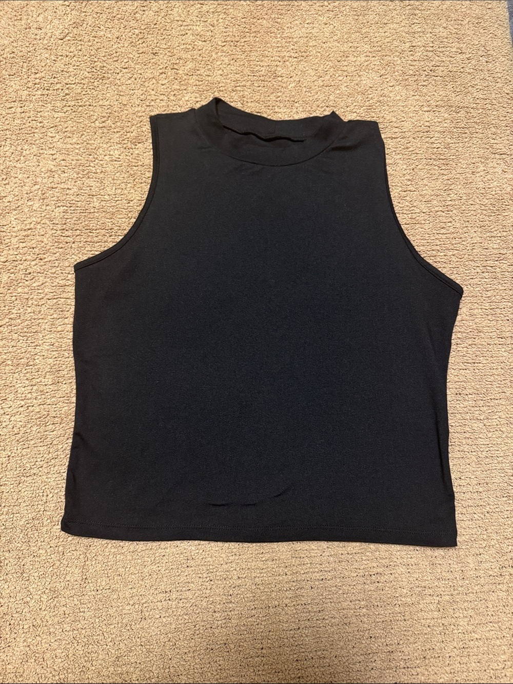 Black Mock Neck Cropped Tank Top
